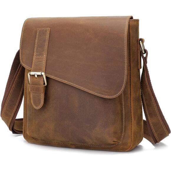 Mens Leather Messenger Bag Crossbody Shoulder Bag Vintage Waterproof Casual Purs - Picture 1 of 7